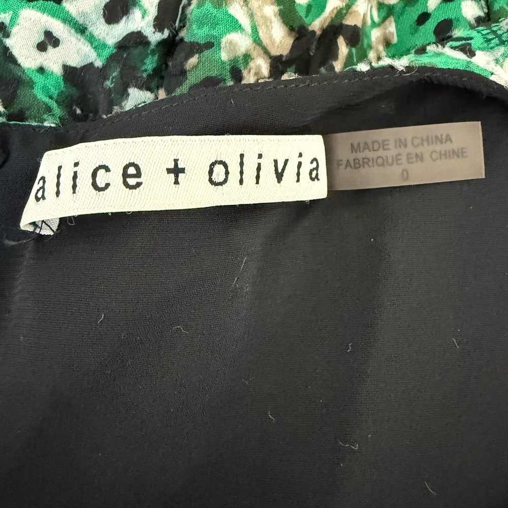 Alice + Olivia Green Black Printed Long Sleeve Mini Dress - Picture 15 of 15